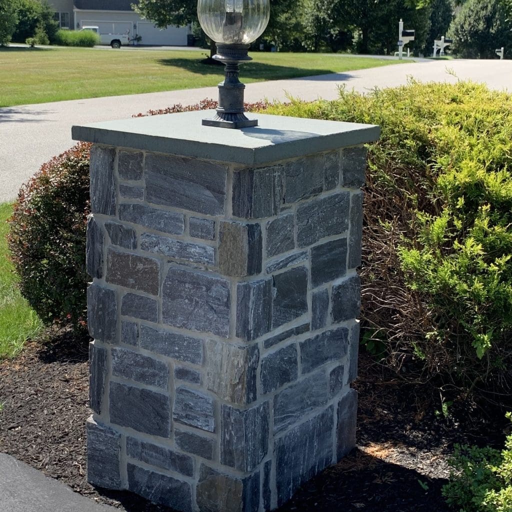 Bluestone wall caps used on a driveway light post.